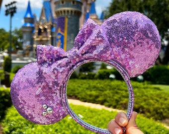 Uszy Myszki z Cekinami w Lawendę | Uszy Myszki Minnie | Uszy Myszki Miki | Disney World | Disneyland | Uszy z Cekinami | Ręcznie robione uszy | Uszy na prezent | Parki Disneya