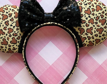 Animal Kingdom Mickey Cheetah Print Inspired Mouse Ears, Disney Ears, Minnie Ears, Mickey Ears, Handmade Ears, Sequin Ears, Animal Ears