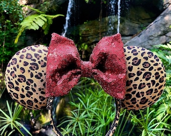 Geparden-Druck inspirierte Tierkönigreich Mausohren, Disney-Ohren, Minnie-Ohren, Mickey-Ohren, handgefertigte Ohren, benutzerdefinierte Ohren, Disney-Stirnbandohren
