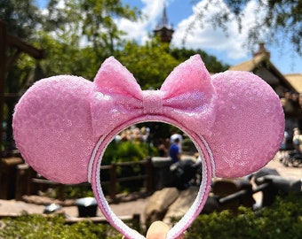 Różowe cekinowe uszy myszki | Uszy Myszki Minnie | Uszy Miki | Disney World | Disneyland | Cekinowe uszy | Uszy na prezent | Uszy Disney | Ręcznie robione uszy