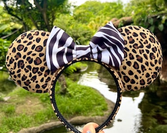 Cheetah & Zebra Print Inspired Animal Kingdom Mouse Ears, Disney Ears, Minnie Ears, Mickey Ears, Handmade Ears, Disney Parks Ears