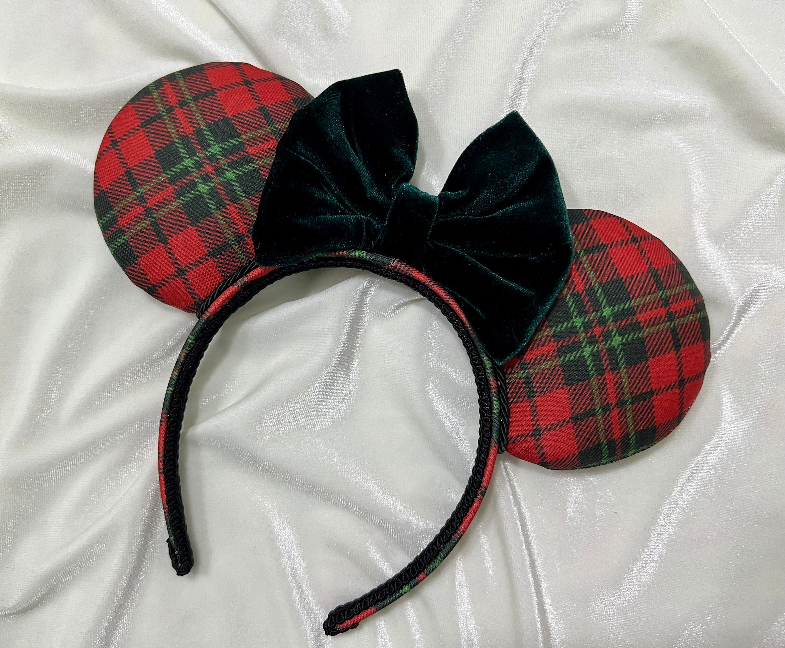 Disney Minnie Mouse Plaid Bow Mouse Ears Headband Holly Leaf Christmas Red Green Disney Minnie Mouse Ears Christmas Holiday Holly Plaid Bow  main image 4