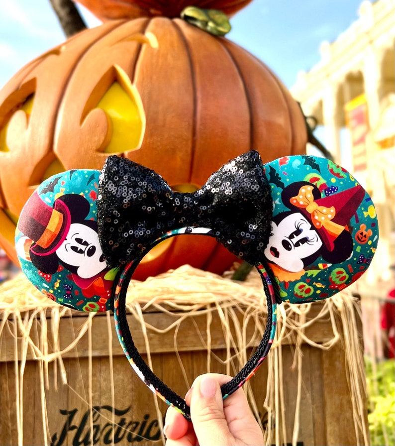 Mickey & Minnie Halloween Inspired Mouse Ears, Disney Ears, Minnie Ears, Mickey Ears, Handmade Ears, Disney Parks Ears, Halloween Ears image 1