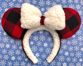 Buffalo Plaid Red & Black Christmas Ears.