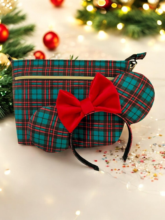 Disney Tartan Ears with Green Velvet Bow Christmas Deep Wine Velvet & Green Plaid Bow Inspired Mouse  main image 4