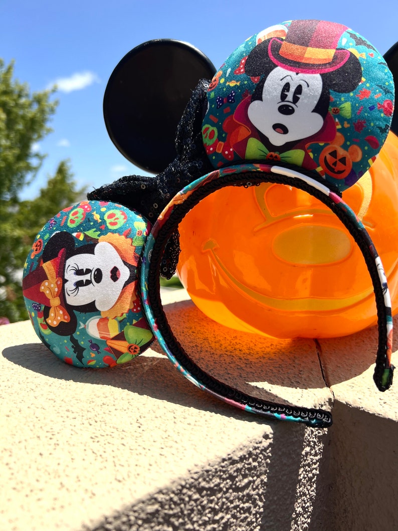 Mickey & Minnie Halloween Inspired Mouse Ears, Disney Ears, Minnie Ears, Mickey Ears, Handmade Ears, Disney Parks Ears, Halloween Ears image 5