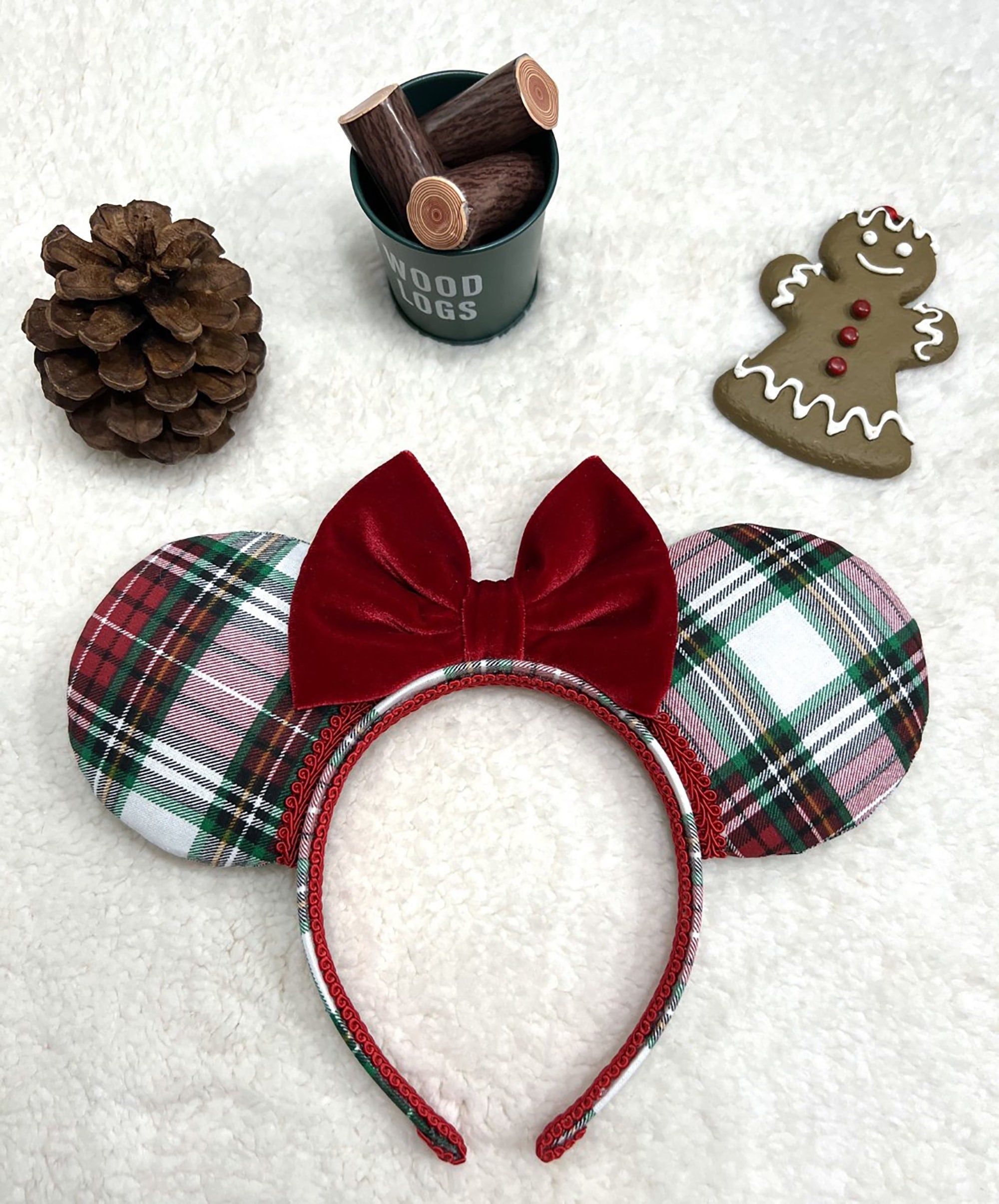 Christmas Plaid & Red Velvet Bow Inspired Mouse Ears, Disney  display picture 1