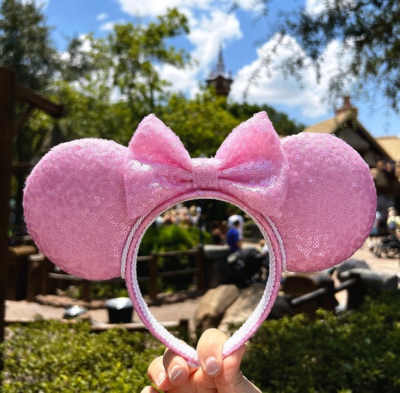 Disney Minnie Mouse Ears Pink puffy sequin ears baby pink light pink Minnie ears New Pastel Pink Minnie Ear Headband at Walt Disney World  main image 2