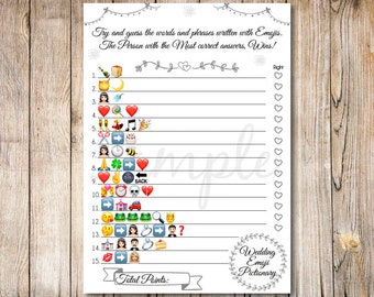 Wedding Emoji Pictionary Game, Bridal Shower Games, Bridal Games, Emoji Pictionary Bridal Game, Black bridal games, Wedding Emoji Game