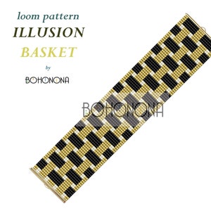 bead LOOM PATTERN in pdf- ILLUSIONS - black and gold loom bracelet pattern in instant download pdf