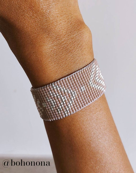 Buy DESTINY Bohemian Nude Warm Taupe and Silver Handmade Bead Loom Bracelet,  Nude Pastel Colors, Handwoven Adjustable Macrome Closure Online in India -  Etsy
