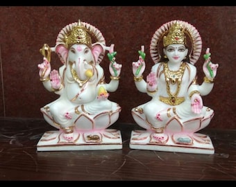 Handmade marble Ganesh,Lord Ganesha and Laxmi ji, goddess laxmi, Hindu god idol