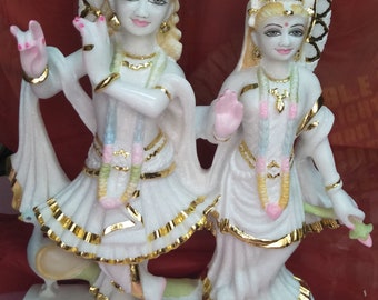 Estatua de mármol de Radha Krishna hecha a mano: ídolo hindú