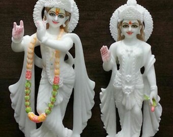 Estatua de mármol de Radha Krishna hecha a mano - Arte religioso