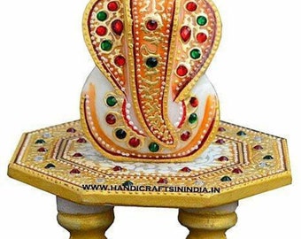 Handmade White Marble Ganesh Ji Statue - 6 Inch