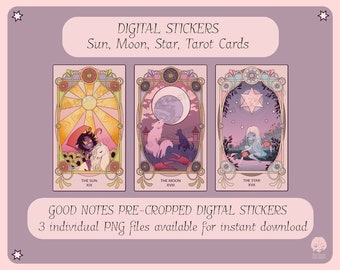 Tarot Digital Stickers | Witch Digital Stickers | Moon, Sun, Star Tarot Digital Sticker | Witch Digital Planner Journal | Goodnotes Stickers