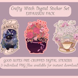 Crafty Witch Digital Stickers EXPANSION PACK | PNG |Good Notes| Witchcraft Stickers | Planner and Journal Digital Stickers| Witch Stickers