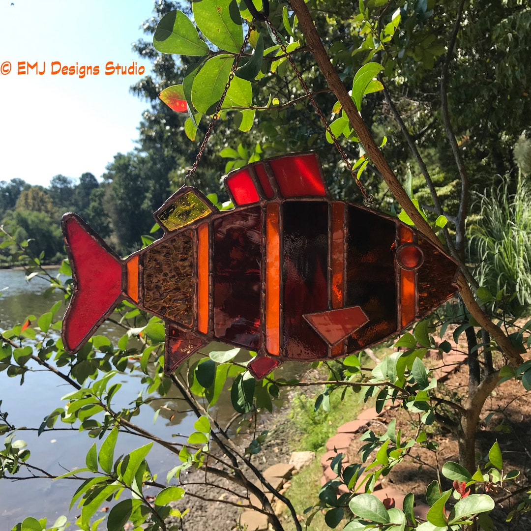 Fish Stained Glass Lake House Fish Cabin Decor Rustic Glass Etsy
