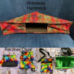Bearded Dragon/Lizard Reclining Chair, Hammocks, Sugar Glider Pouches
