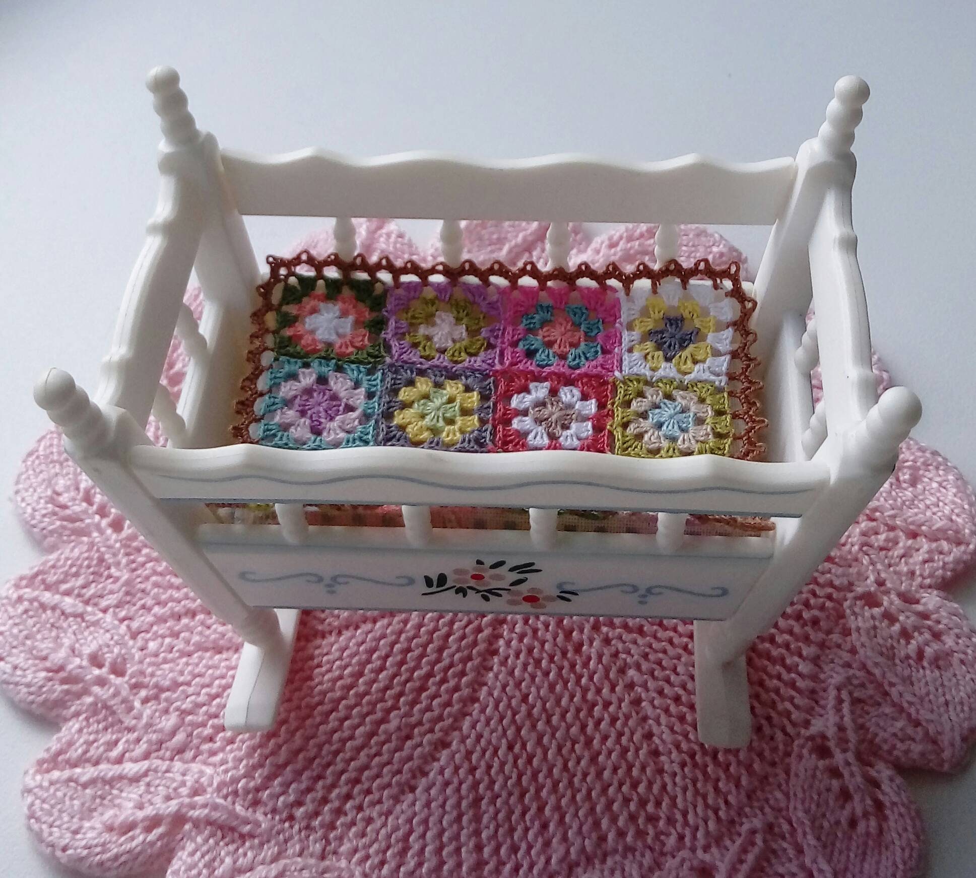 Crochet Miniature Dollhouse Blanket Patchwork with lacy border Etsy