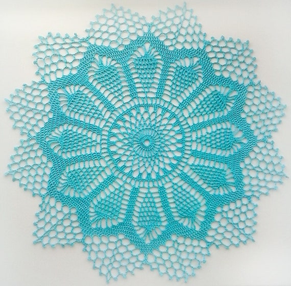 Turquoise Crochet Doily Crochet Doilies Round Lace Doily Etsy