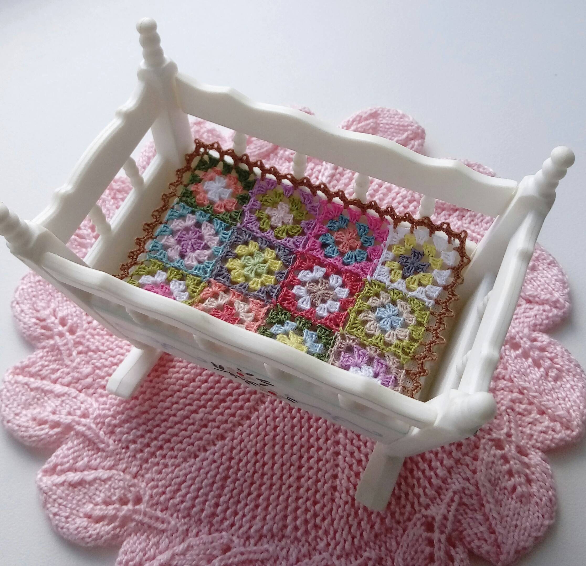 Crochet Miniature Dollhouse Blanket Patchwork with lacy border Etsy