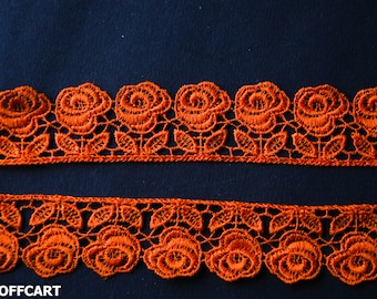 Orange 10 Colors Floral Embroidered Scalloped Venise Guipure Applique Lace Trim