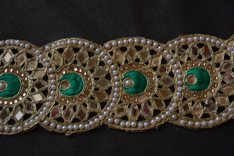Craft DIY Kundan Trim Sewing Fabric Golden Trim Apparel Accessories Beaded Lace Trim Fabric Ribbon Indian trim Handmade
