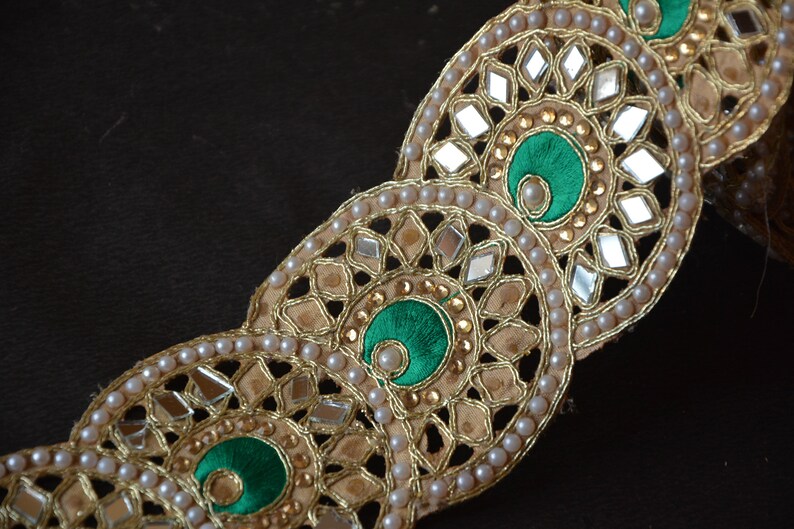 Craft DIY Kundan Trim Sewing Fabric Golden Trim Apparel Accessories Beaded Lace Trim Fabric Ribbon Indian trim Handmade