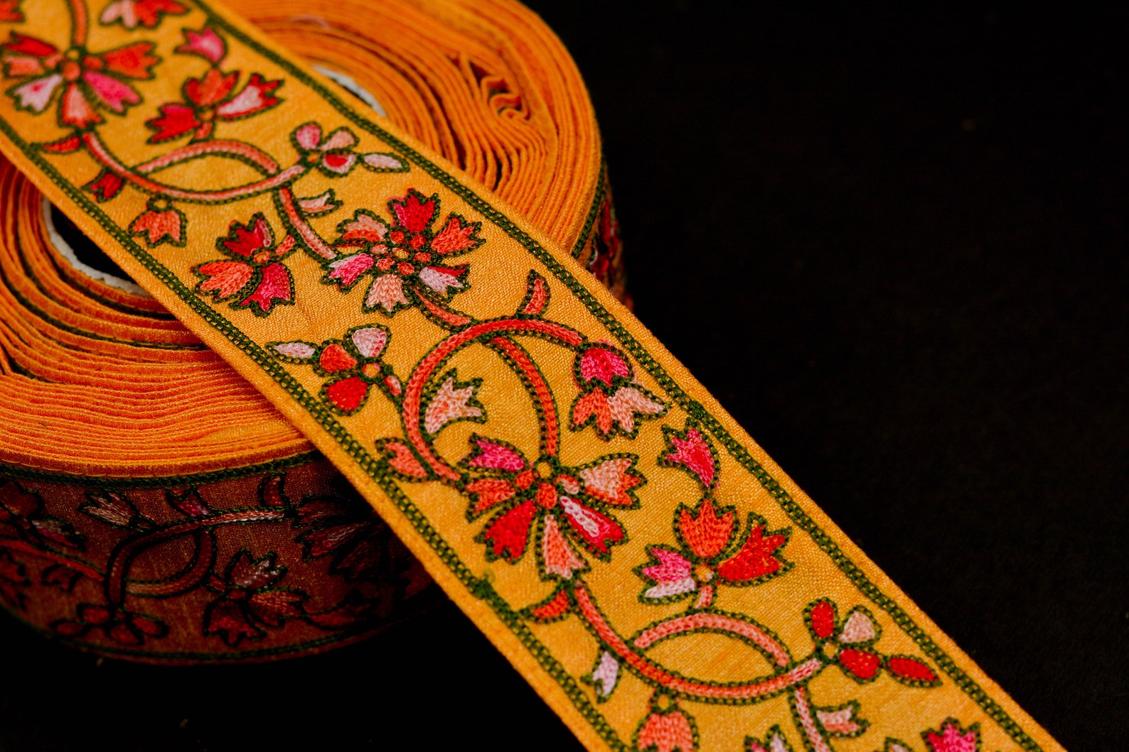 Yellow jessecmault embroidered trim craft ribbonembroidered  etsy