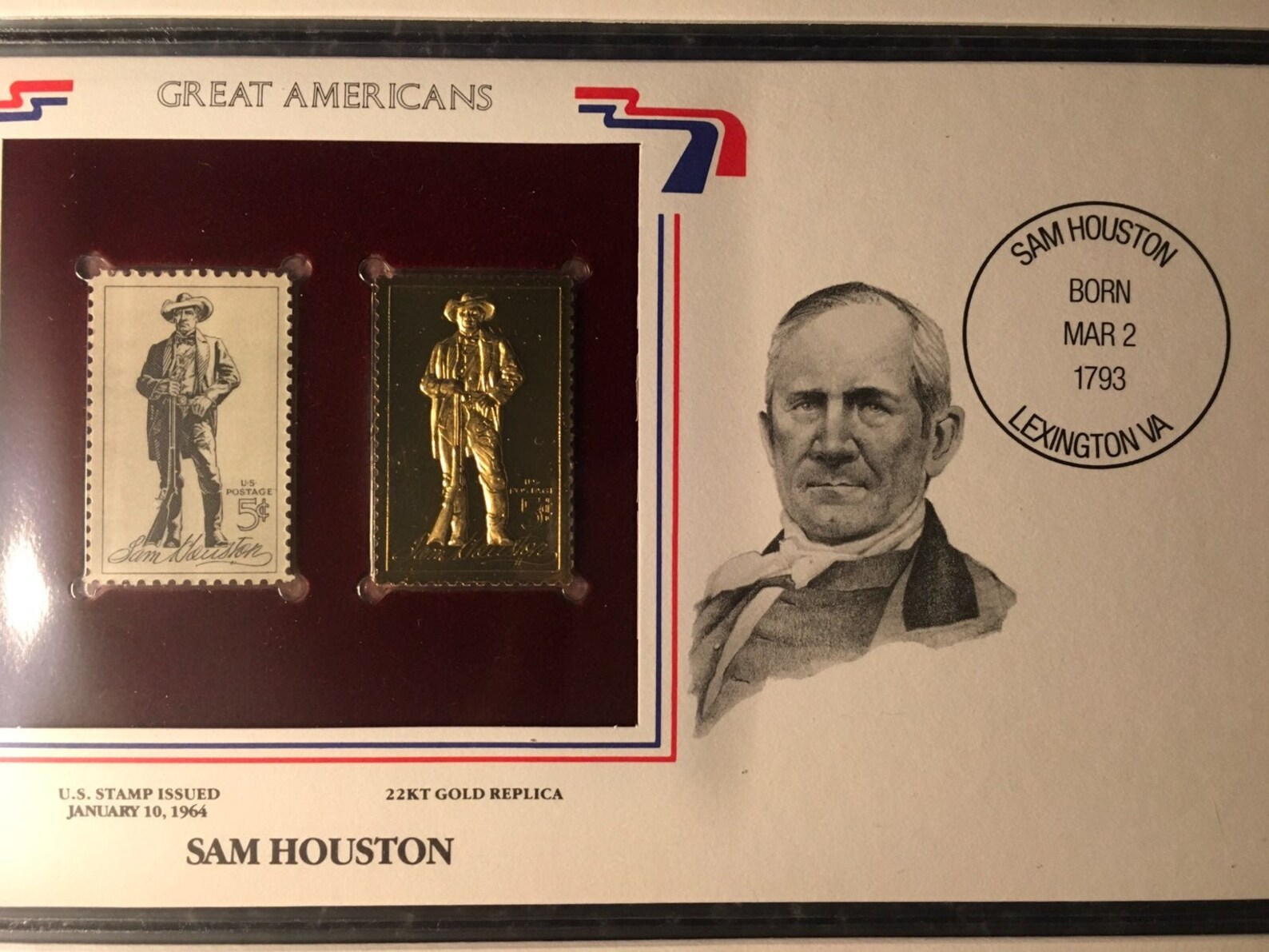 USPS Sam houston stamps 22 karat gold Etsy