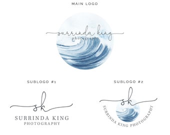 Water Logo, Classic Logo, Ocean Logo, Circle Logo, Watercolor Logo, Premade Logo, Wave Logo, Script Logo, Photography Logo
