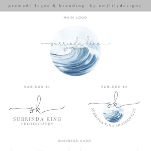 Water Logo, Classic Logo, Ocean Logo, Circle Logo, Watercolor Logo, Premade Logo, Wave Logo, Script Logo, Photography Logo