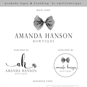 Logotipo de laço, logotipo de cabelo, logotipo pré-fabricado, design de logotipo, Facebook, logotipo acessível, kit de marca, design de cartão de visita, laço preto, conjunto de logotipo,