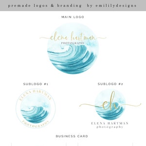 Logo eau, logo classique, logo océan, logo or, logo cercle, logo aquarelle, logo premade, logo vague, logo badge, Facebook, jeu de logos