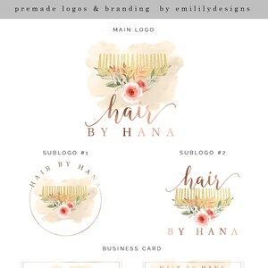 Premade Logo, Logo Design, Hair Logo, Stylist Logo, Hairdresser Logo, Watercolor Logo, Gold Logo, Business Logo, Branding Kit