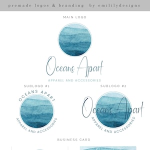 Watercolor Ocean Logo: Premade Circle Logo, Wave Design
