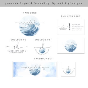 Water Logo, Classic Logo, Ocean Logo, Circle Logo, Watercolor Logo, Premade Logo, Wave Logo, Script Logo, Photography Logo