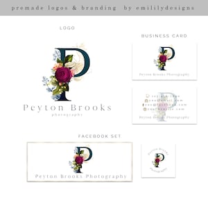 Logotipo pré-fabricado, Design de logotipo, Logotipo de monograma, Logotipo inicial, Logotipo floral, Kit de marca, Logotipo de rosa, Logotipo de folha, Logotipo de flor, Logotipo comercial