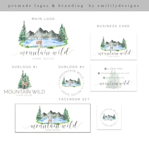 Logo predefinito, progettazione del logo, logo montagna, logo lago, logo foresta, logo acquerello, logo pino, logo cervo, logo albero, logo bosco