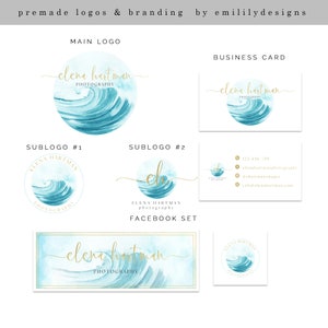 Water Logo, Classic Logo, Ocean Logo, Gold Logo, Kreis Logo, Watercolor Logo, Vorgefertigtes Logo, Wave Logo, Badge Logo, Facebook, Logo Set