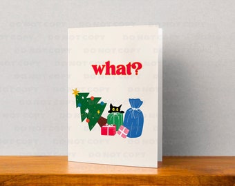 Biglietto di Natale con gatto divertente / Biglietto di Natale con gatto nero per papà mamme di gatti / 7x5 Carte regalo di Natale spiritose e miagolanti per gli amanti dei gatti, gli amici, la famiglia