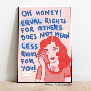 Cartaz de igualdade | Impressão de arte sobre direitos iguais | Decoração retrô para casa | Presentes feministas do BLM | Arte de parede com slogan | Presente de Natal