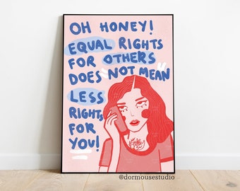 Equality Poster | Equal Rights Art Print | Retro Home Decor | BLM Feminist Gifts | Slogan Wall Art | Christmas Gift