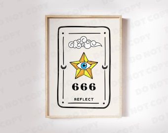 666 Angel Number Art Print | Ritual Art Print | Trendy Spiritual Posters | Tarot Card Inspired Magical Positive Energy Attraction Wall Art