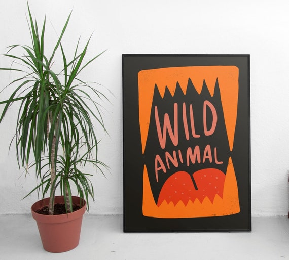 Wild Animal Print, Mid Century Animal Wall Art, Retro Animal Poster, Bold Animal Illustration, Tiger Cat Lion Poster, Christmas Gift