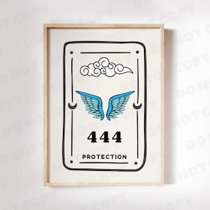 Stampa artistica con numeri angelici 444 / Decorazione per la casa di protezione / Poster spirituali alla moda / Arte della parete con citazione di affermazione ispirata alla carta dei Tarocchi