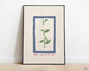 Impresión de citas de cuidado personal - Una hoja a la vez - Impresión de arte mural motivacional - Ilustración de plantas- Inspiración de pared de la galería de afirmación positiva