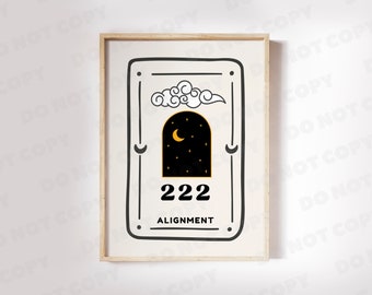 222 Angel Number Art Print | Minimalist Spiritual Home Decor | Trendy Posters| Tarot Card Inspired Universe Positive Energy Wall Art