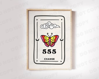 555 Angel Number Art Print | Trendy Spiritual Home Decor Posters| Tarot Card Inspired Universe Self Growth Quote Wall Art | Butterfly Print